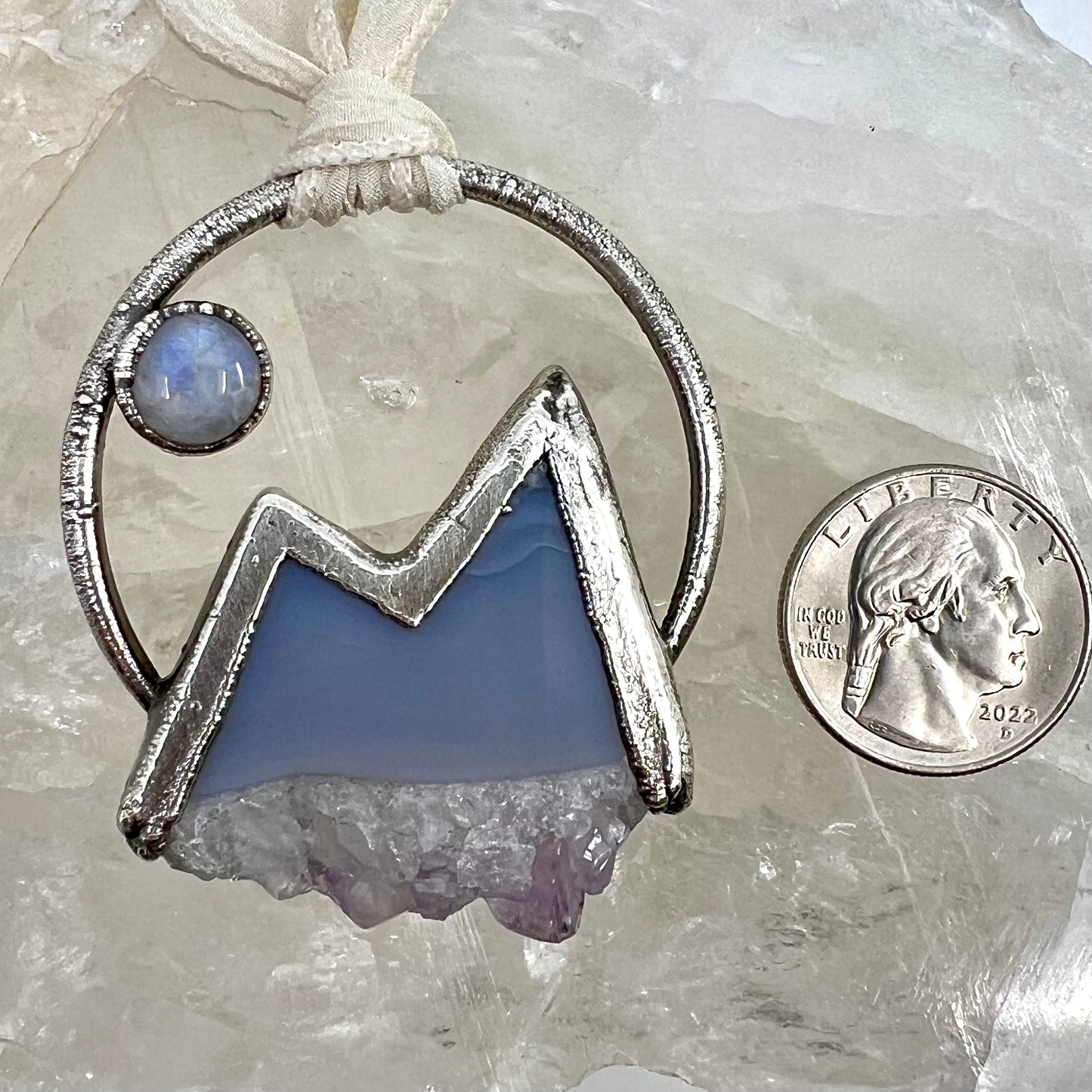Mountains and the Moon Keepsake Ornament — Silver Electroformed