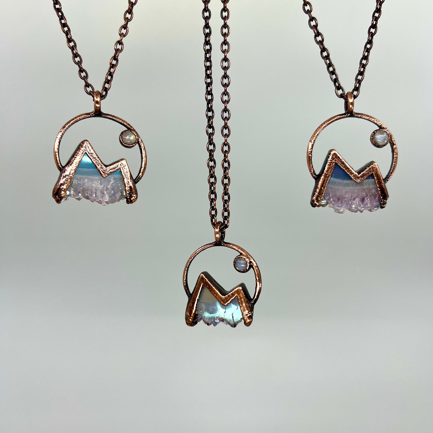 Special Edition Mountains and the Moon with Aura — Copper Electroformed Necklace