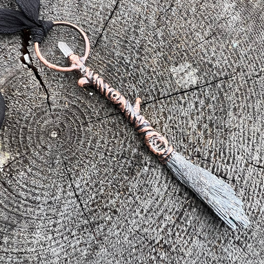 Kyanite Witch's Broom Necklace - Copper Electroformed