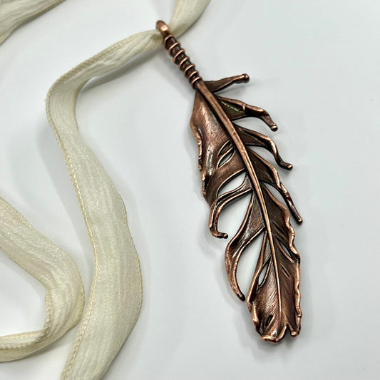 Real Feather Necklace, Large - Copper Electroformed