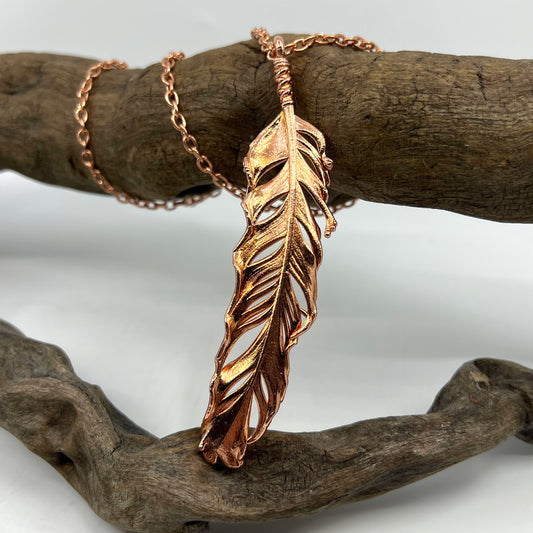 Real Feather Necklace, Large - Copper Electroformed