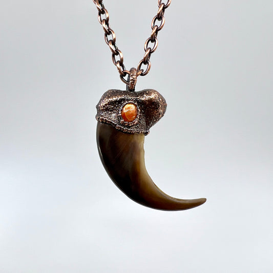 Black Bear Claw Necklace with Sunstone Accent, Lg/Xl Front Claw - Copper Electroformed