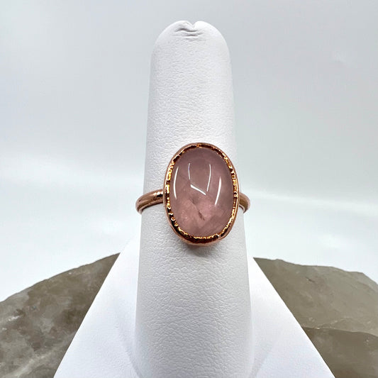 Size 6.5 Rose Quartz Ring - Copper Electroformed