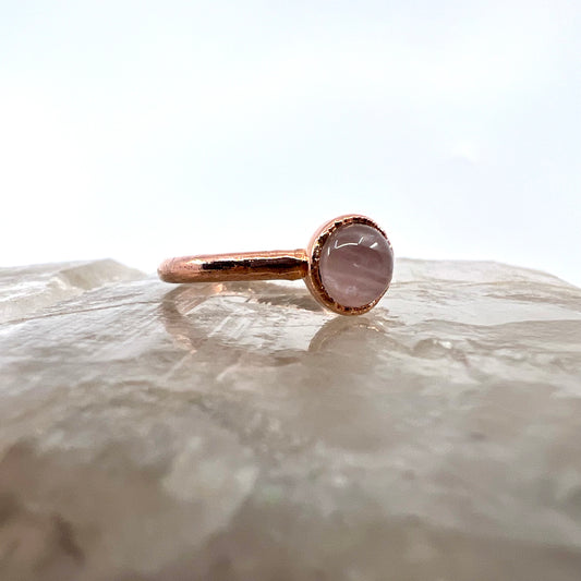 Size 6.5 Rose Quartz Ring - Copper Electroformed