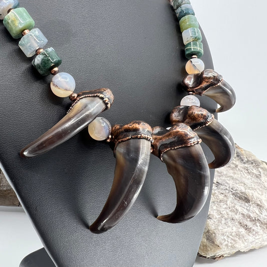 5 Bear Claw Beaded Necklace - Copper Electroformed