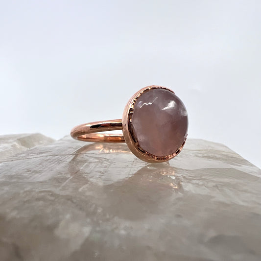 Size 10 Rose Quartz Ring - Copper Electroformed
