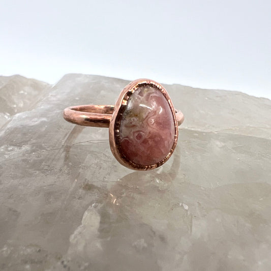 Size 6.75 Rhodochrosite Ring - Copper Electroformed