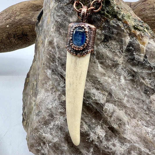 Antler Tip Necklace with Kyanite Accent - Copper Electroformed