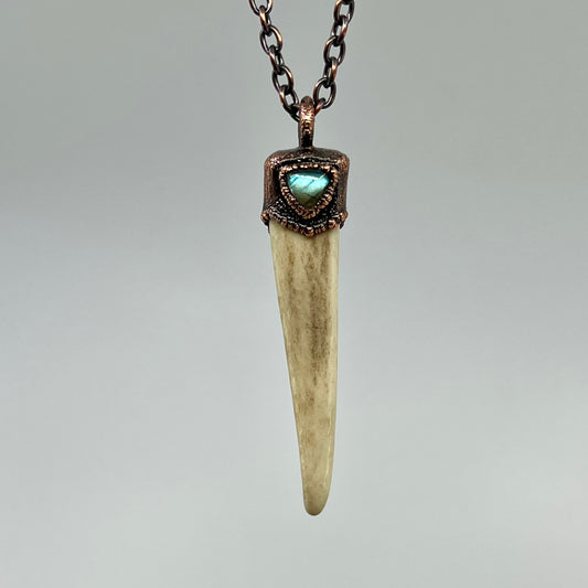 Antler Tip Necklace with Labradorite Accent - Copper Electroformed
