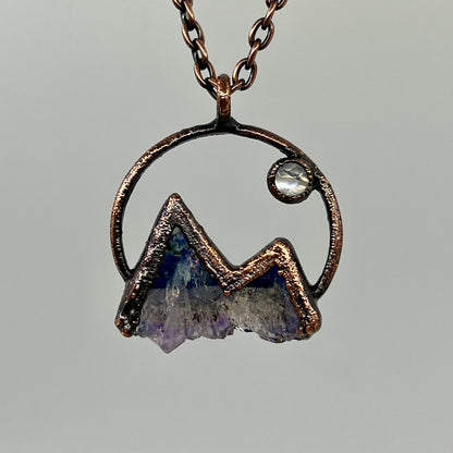 Special Edition Mountains and the Moon with Aura — Copper Electroformed Necklace