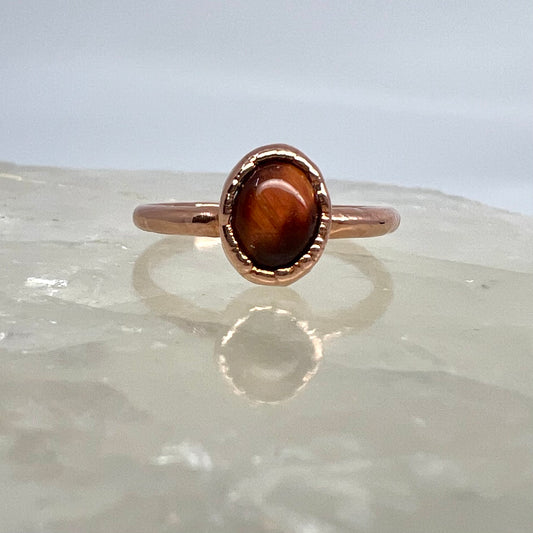 Size 7.75 Red Tiger’s Eye Ring - Copper Electroformed
