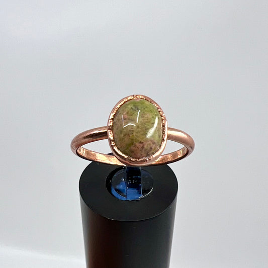Size 9 Unakite Jasper Ring - Copper Electroformed