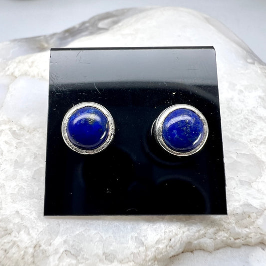 Lapis Lazuli Stud Earrings, Silver Plated - Copper Electroformed