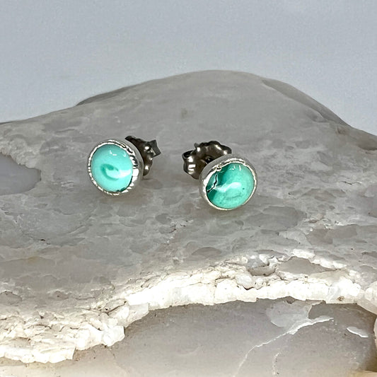 Tibetan Turquoise Stud Earrings, Silver Plated - Copper Electroformed