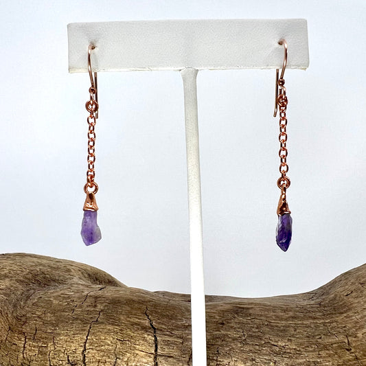 Amethyst Dangle Earrings - Copper Electroformed