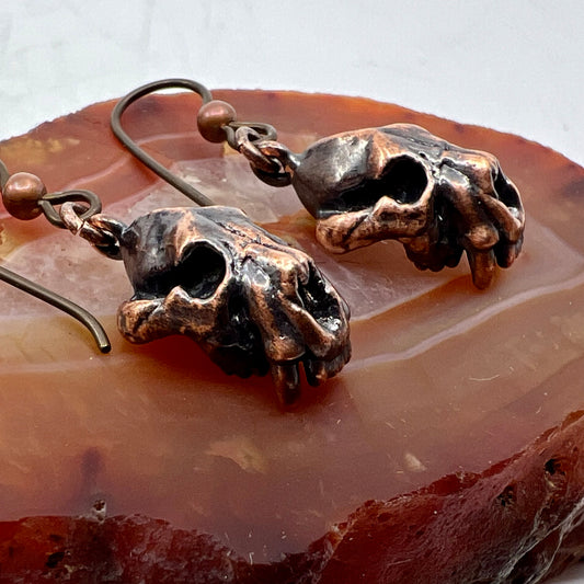 Bear Skull Replica Earrings - Copper Electroformed
