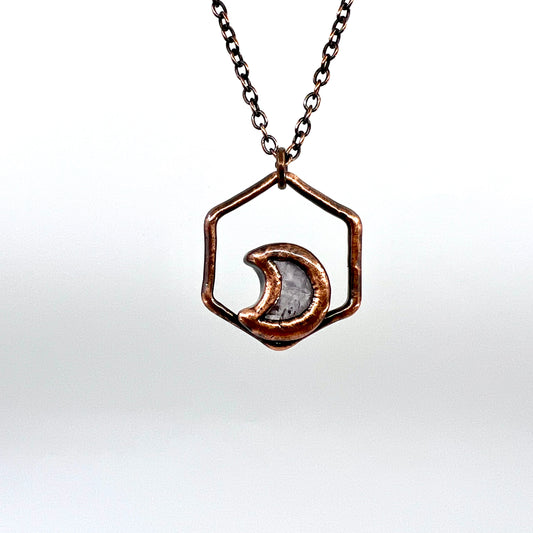 Dainty Amethyst Moon Necklace - Copper Electroformed