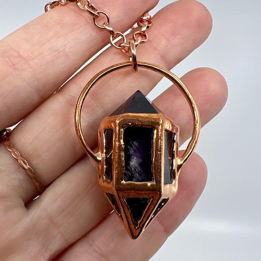Amethyst Fairy Lantern Necklace - Copper Electroformed