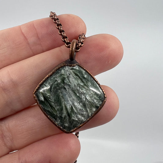 Seraphinite Stone Necklace - Copper Electroformed