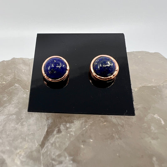 Lapis Lazuli Stud Earrings - Copper Electroformed