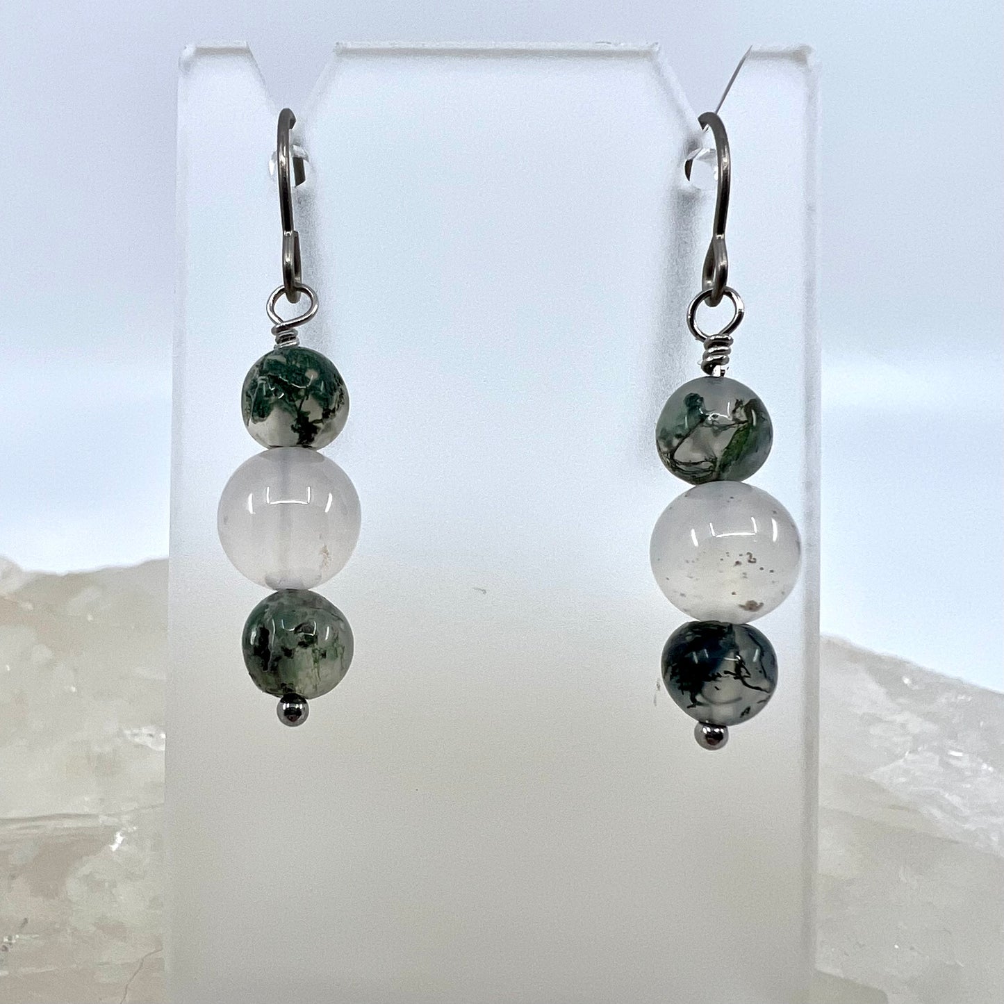 Moss Agate & Montana Agate Drop Earrings, Smooth Finish