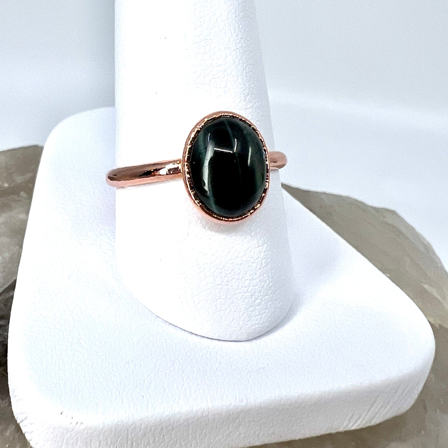 Size 8.5 Blue Tiger’s Eye Ring - Copper Electroformed