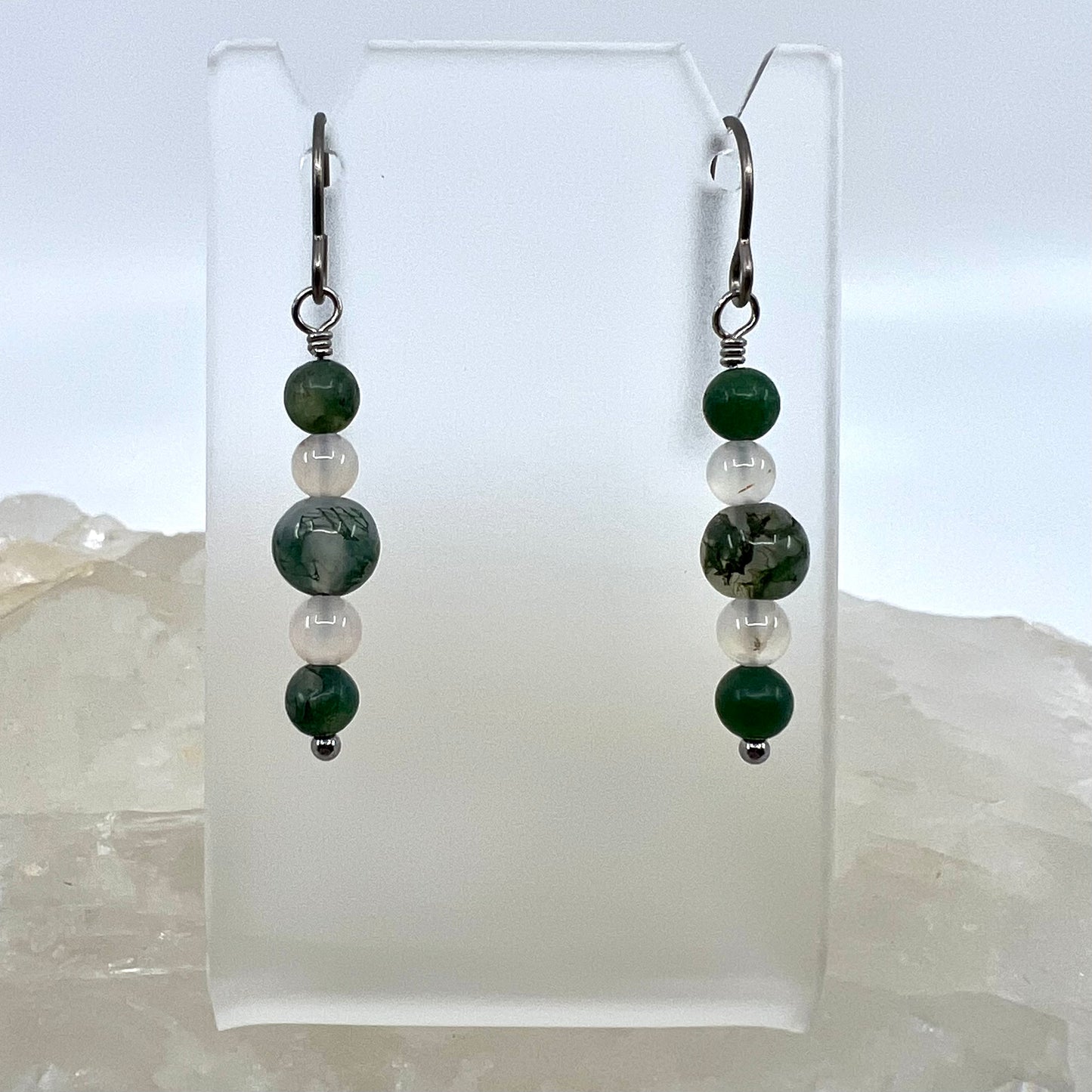 Moss Agate & Montana Agate Drop Earrings, Smooth Finish