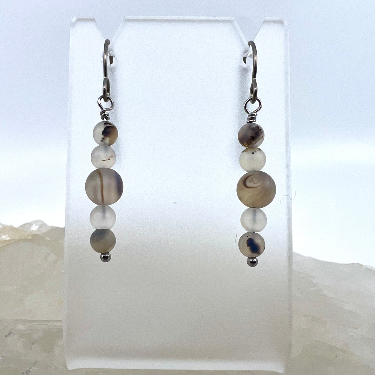 Montana Agate Drop Earrings, Matte Finish