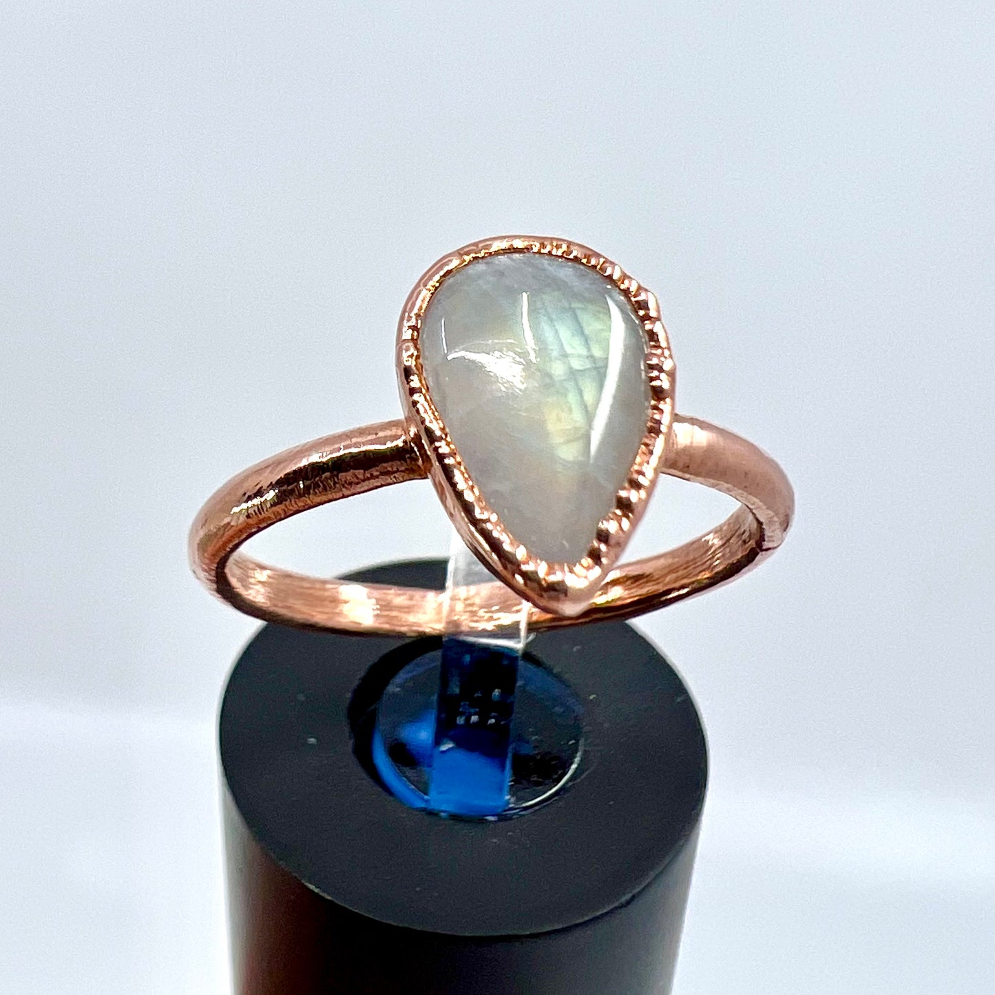 Size 8 Rainbow Moonstone Ring - Copper Electroformed