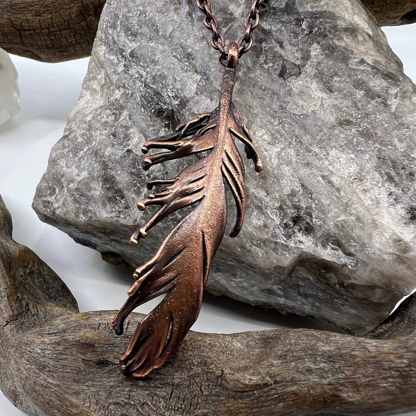 Real Feather Necklace - Copper Electroformed