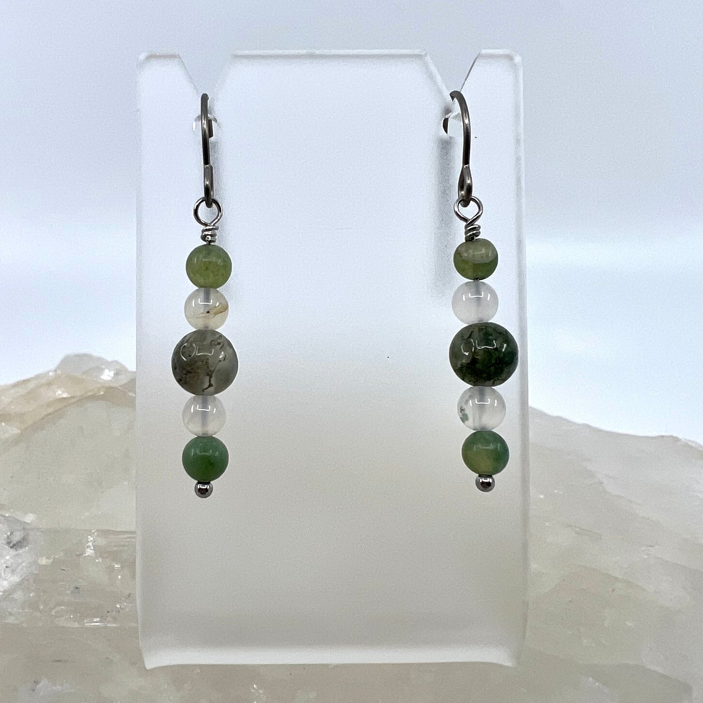 Moss Agate & Montana Agate Drop Earrings, Smooth Finish