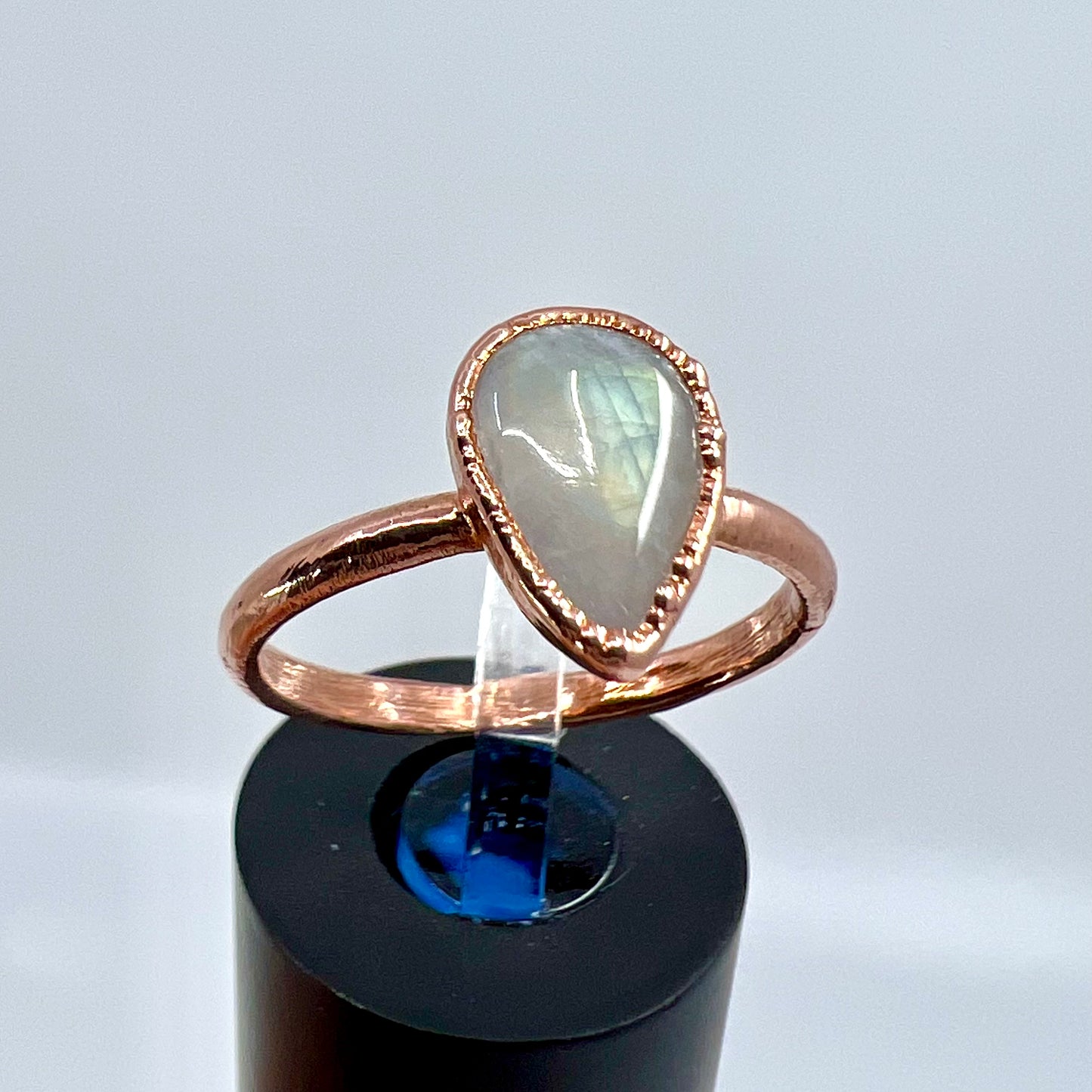 Size 8 Rainbow Moonstone Ring - Copper Electroformed