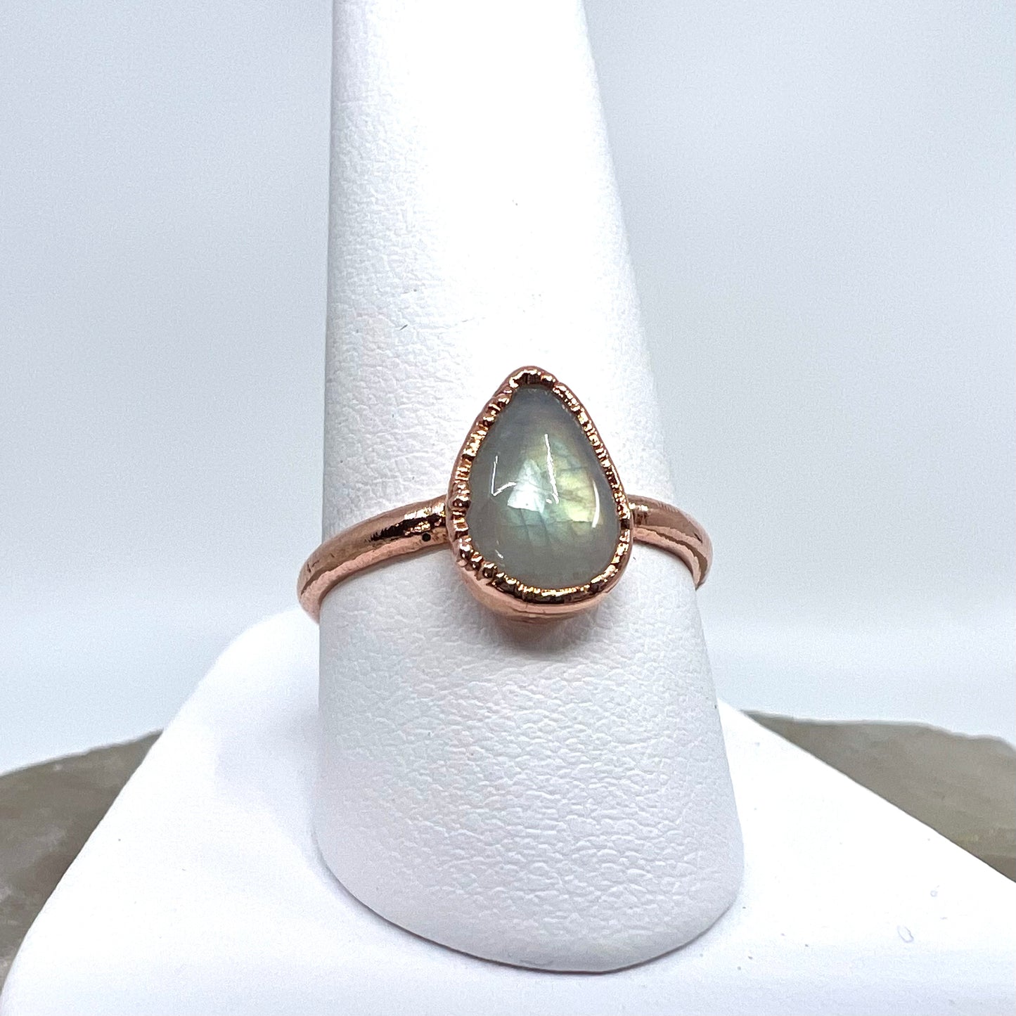 Size 8 Rainbow Moonstone Ring - Copper Electroformed