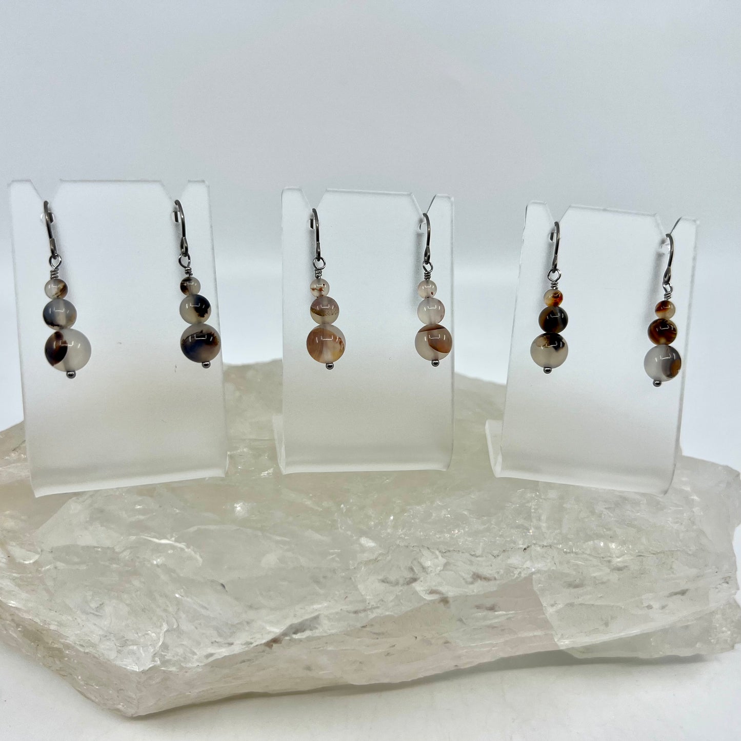 Montana Agate Drop Earrings, Smooth Finish