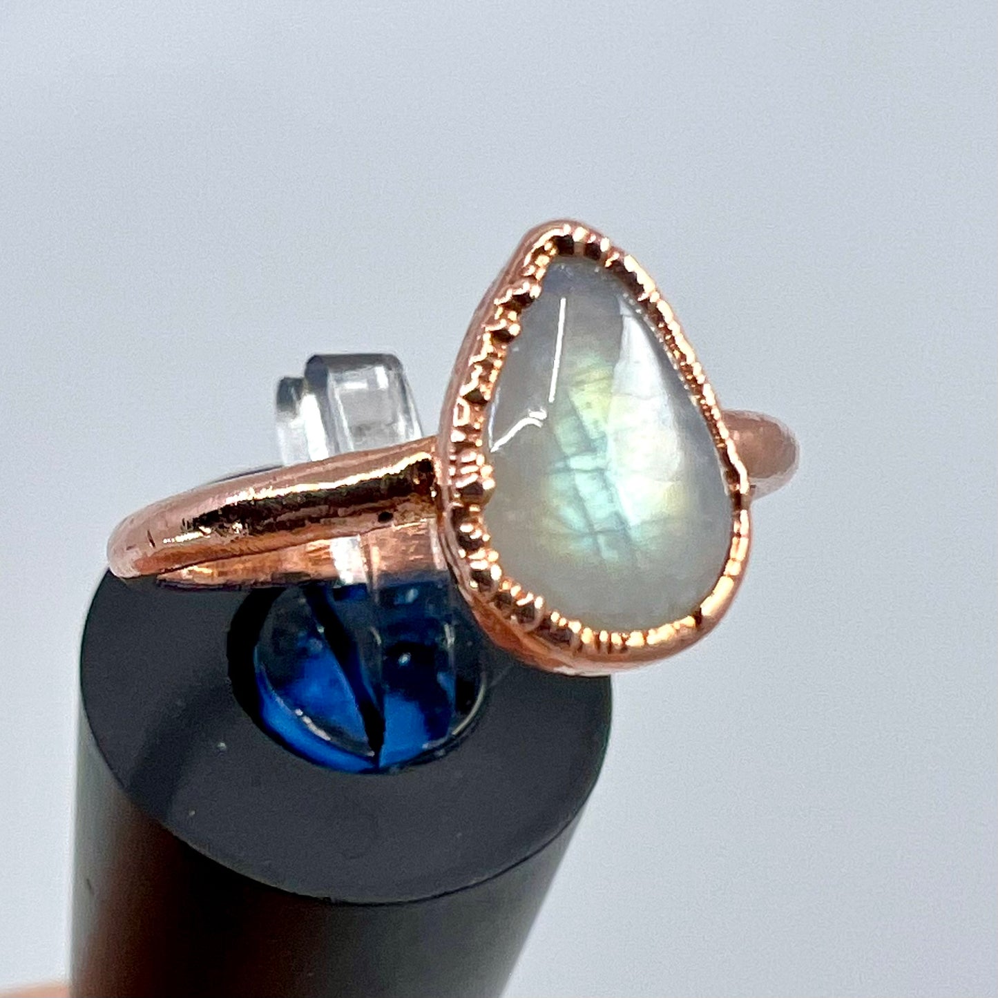 Size 8 Rainbow Moonstone Ring - Copper Electroformed