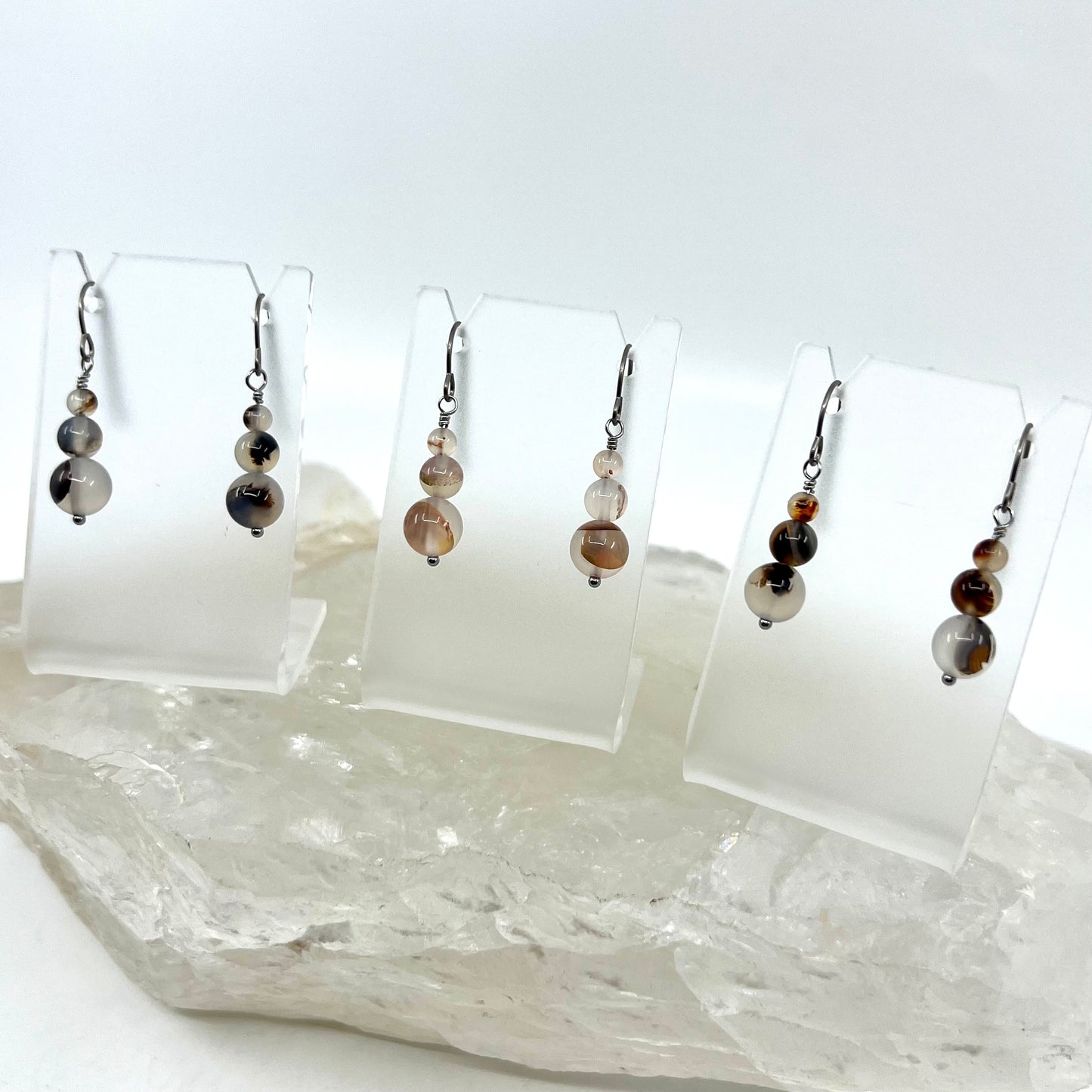 Montana Agate Drop Earrings, Smooth Finish