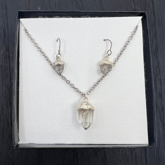 Montana Quartz Necklace and Drop Earrings Set, Silver Electroformed