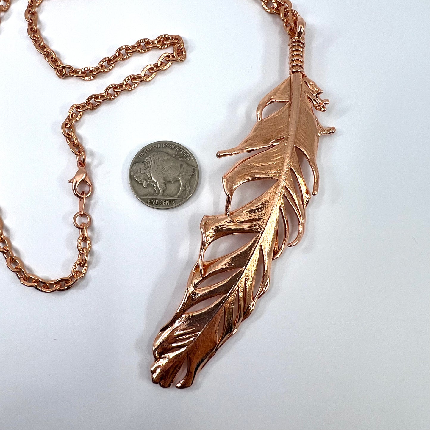 Real Feather Necklace, Large - Copper Electroformed