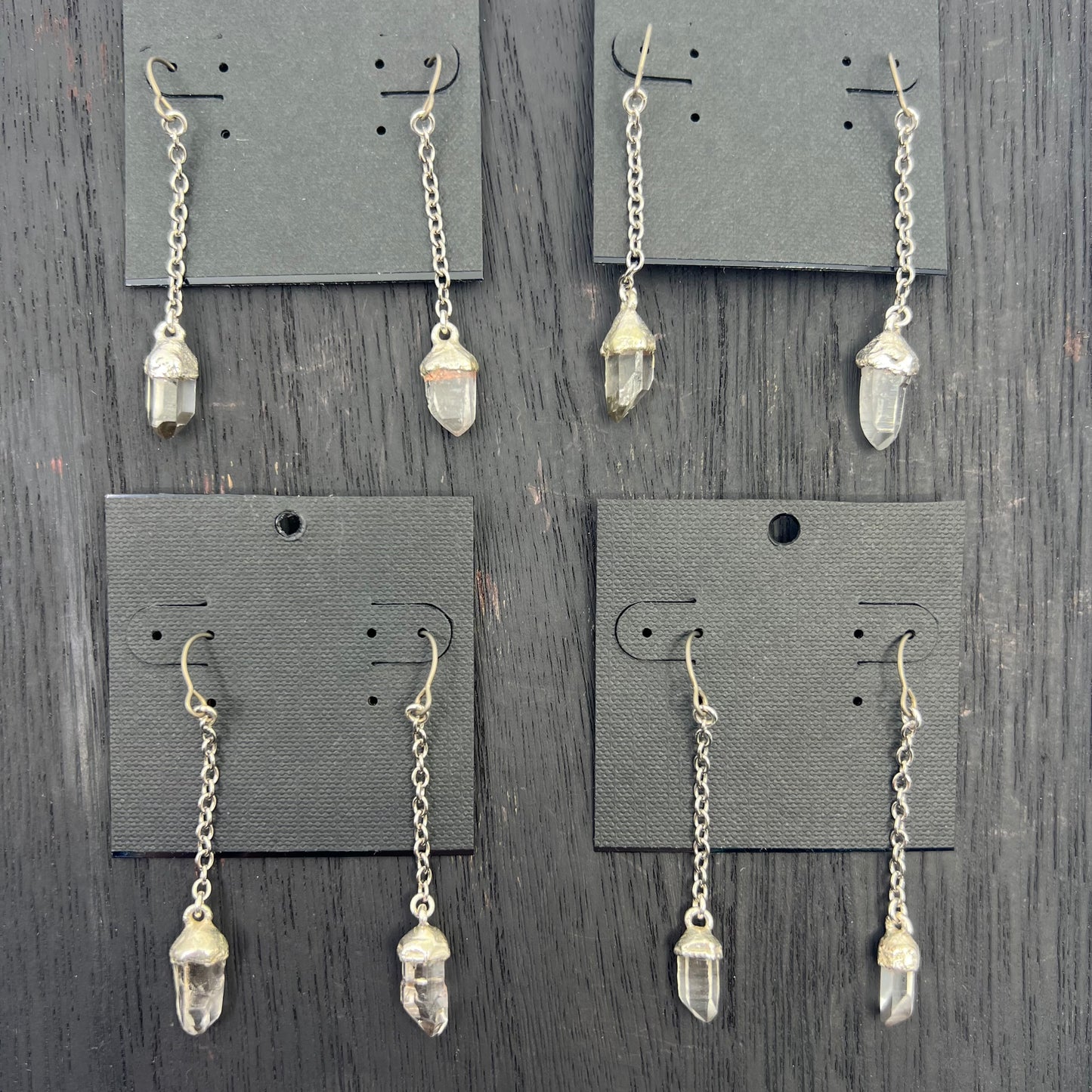 Montana Quartz Dangle Earrings, Silver Electroformed