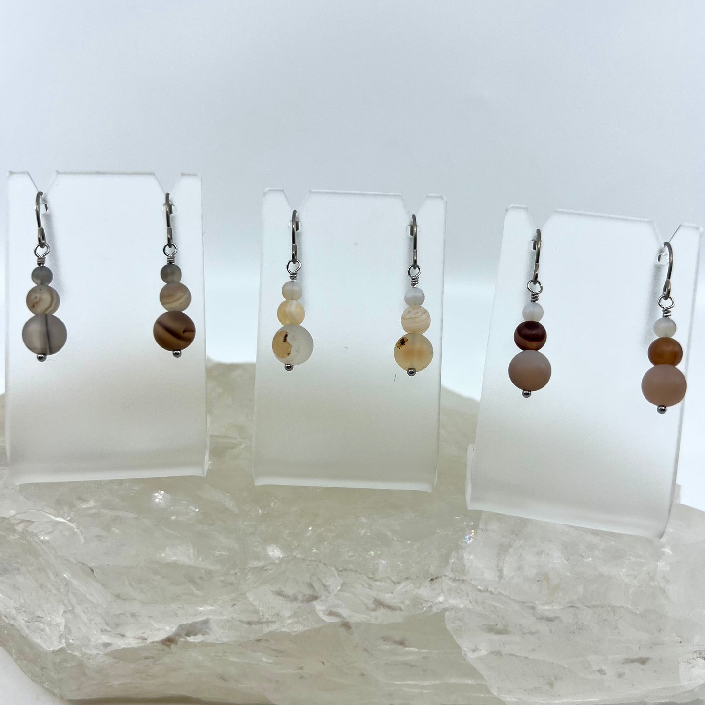 Montana Agate Drop Earrings, Matte Finish