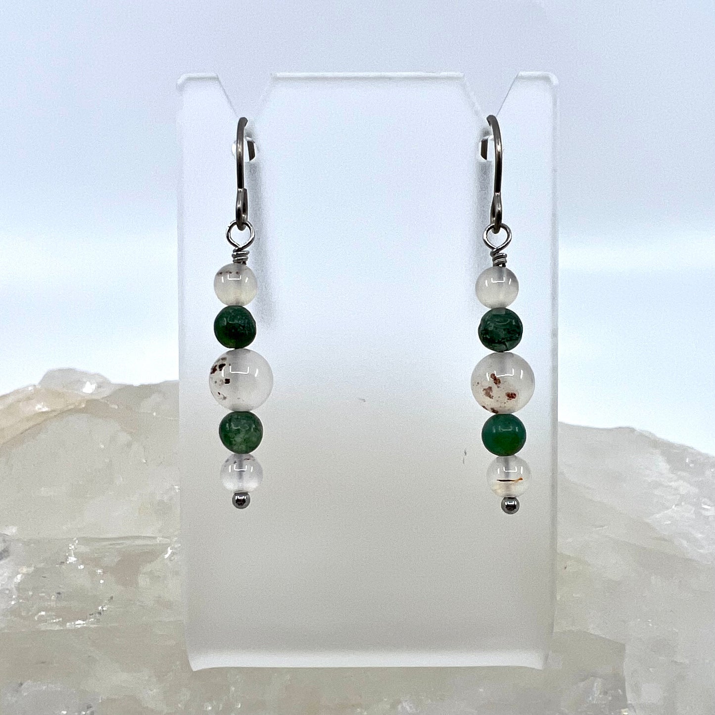 Moss Agate & Montana Agate Drop Earrings, Smooth Finish