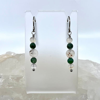 Moss Agate & Montana Agate Drop Earrings, Smooth Finish