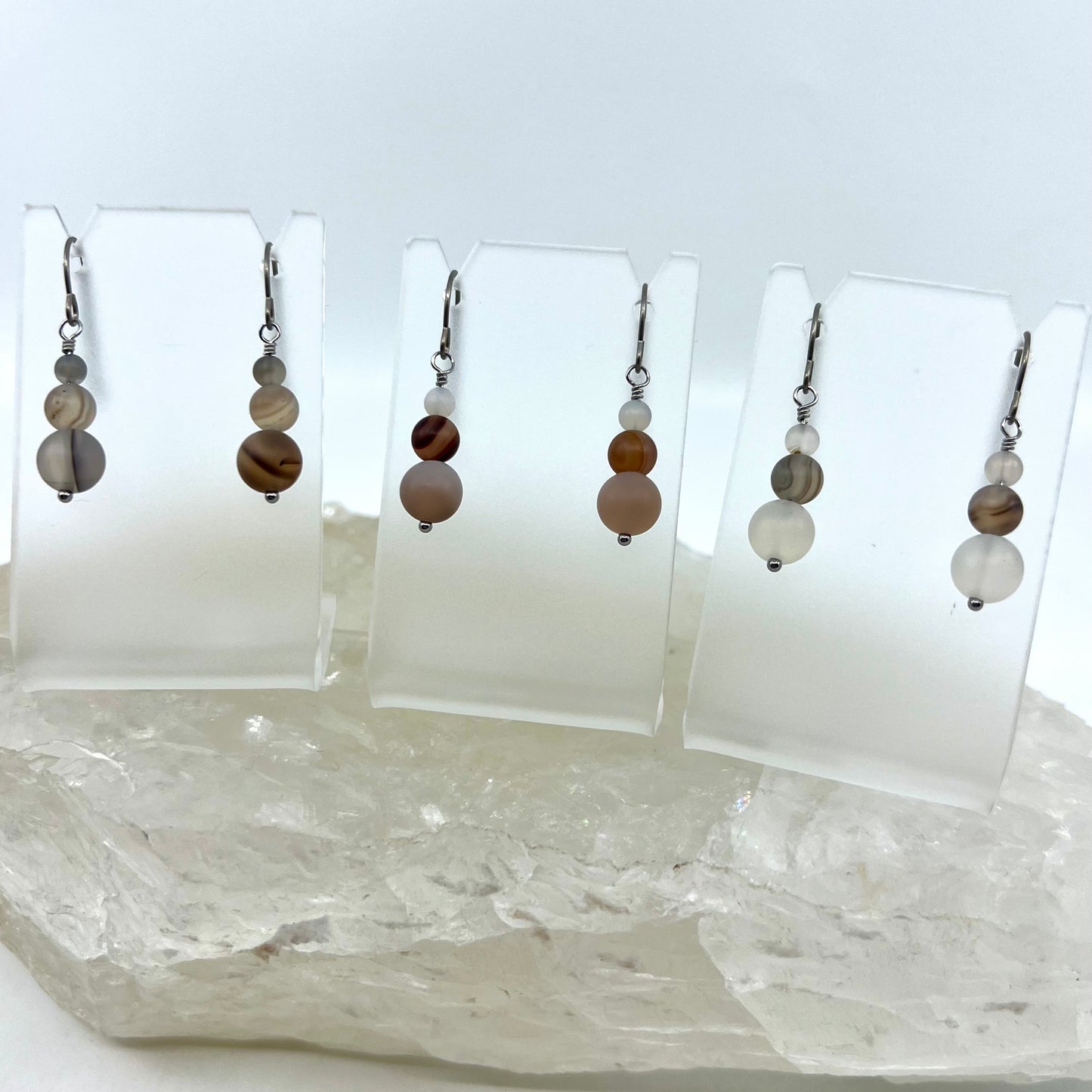 Montana Agate Drop Earrings, Matte Finish