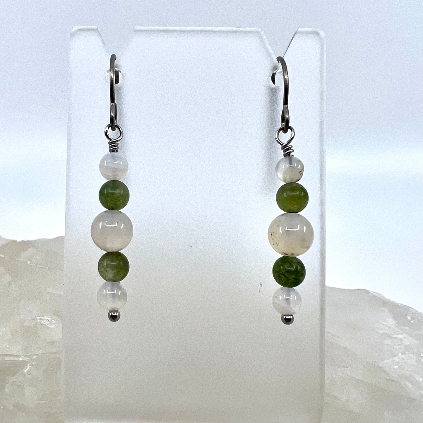 Moss Agate & Montana Agate Drop Earrings, Smooth Finish