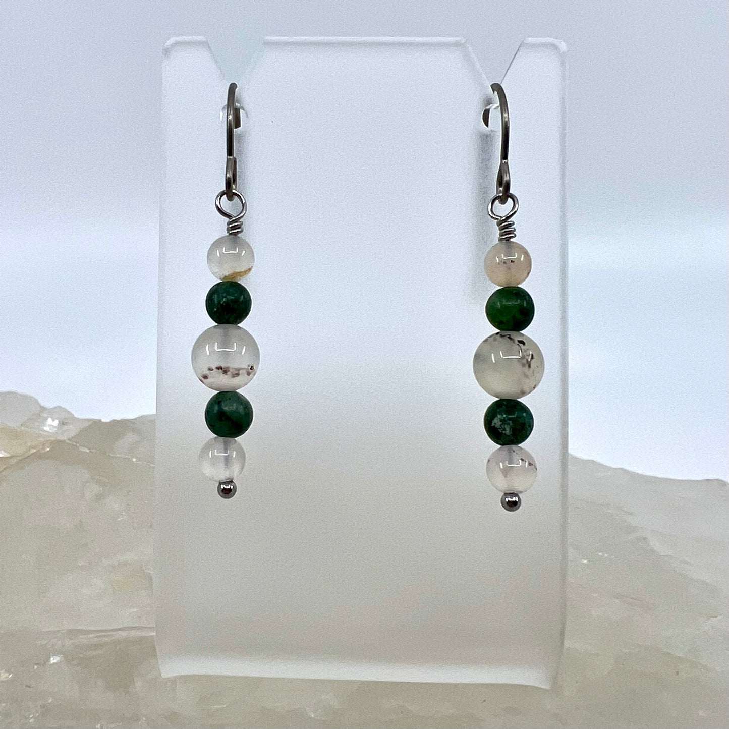 Moss Agate & Montana Agate Drop Earrings, Smooth Finish