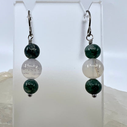 Moss Agate & Montana Agate Drop Earrings, Smooth Finish