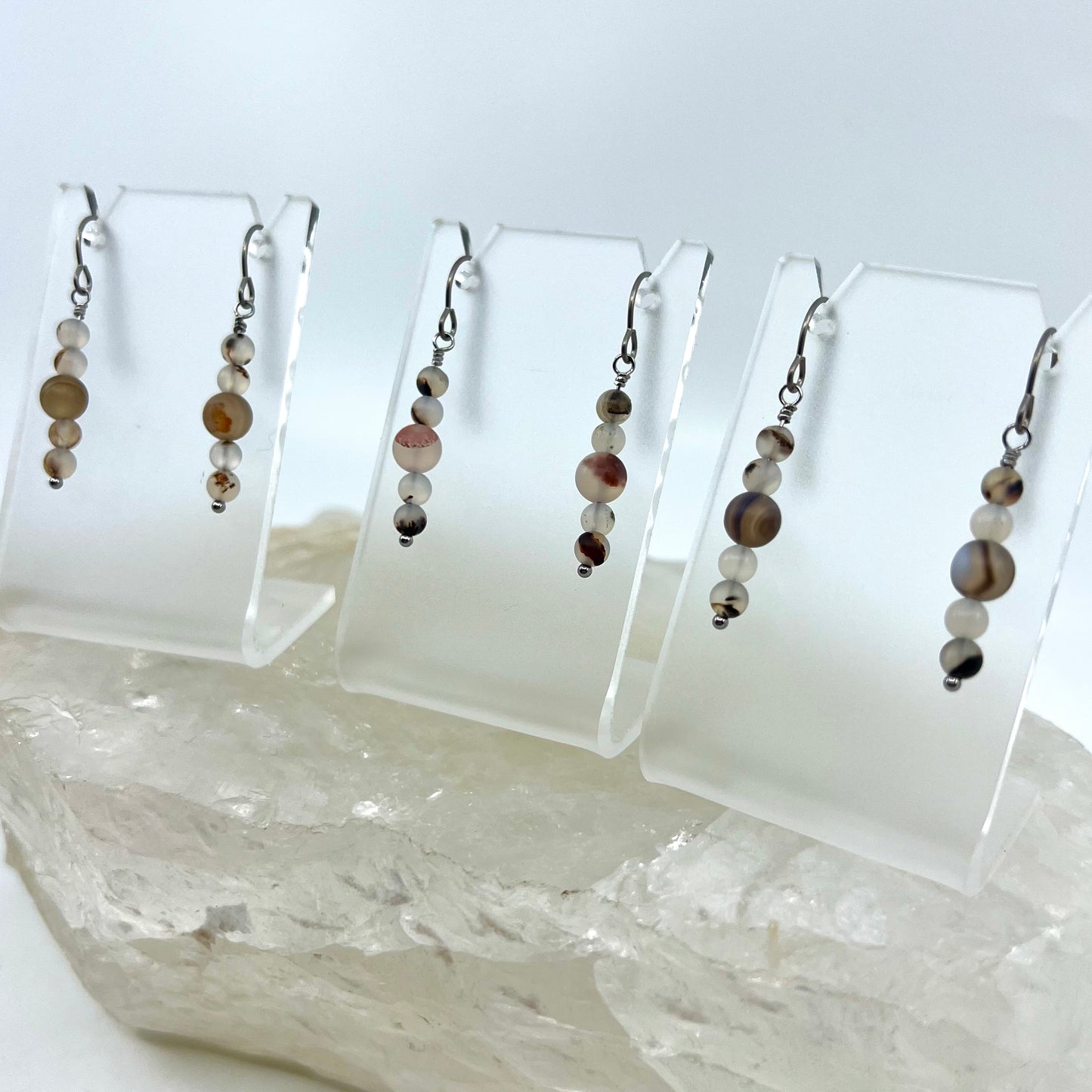 Montana Agate Drop Earrings, Matte Finish