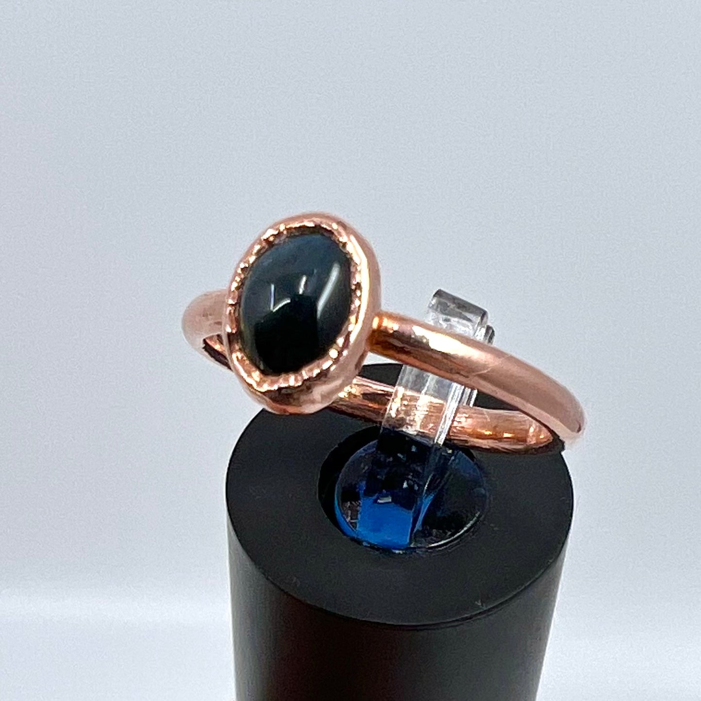 Size 8 Blue Tiger’s Eye Ring - Copper Electroformed