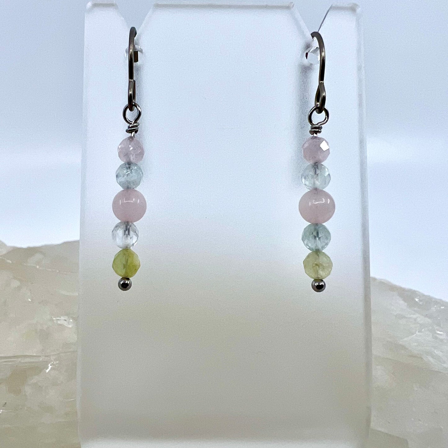 Faceted Morganite and Rose Quartz Drop Earrings