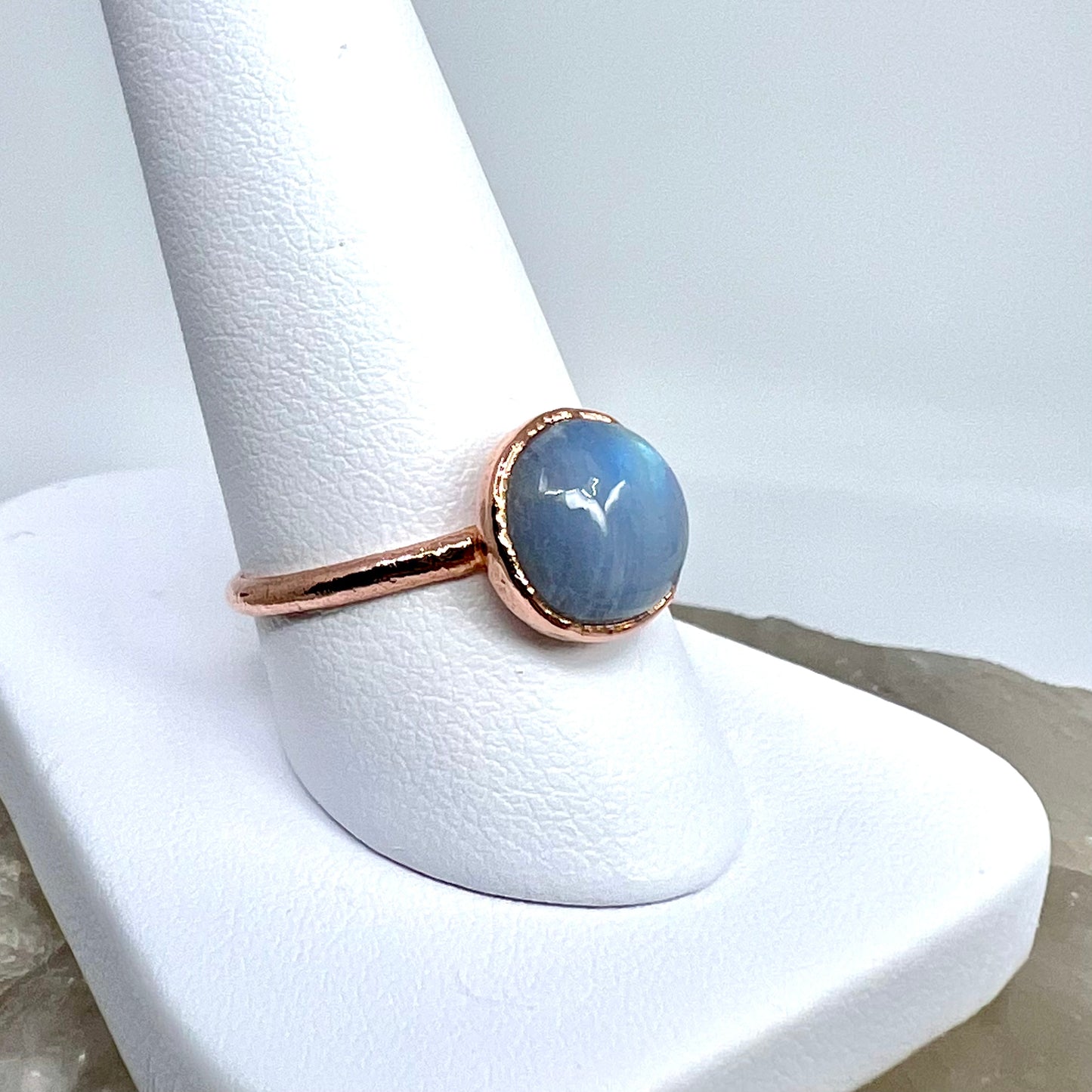 Size 8.5 Rainbow Moonstone Ring - Copper Electroformed